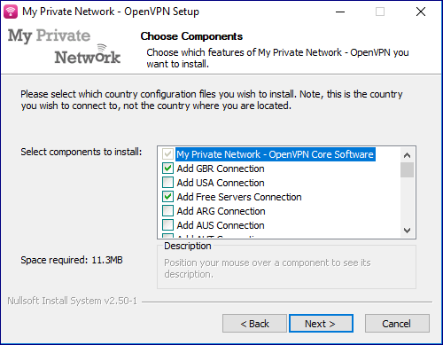 Selecting the country's configuration files to install.