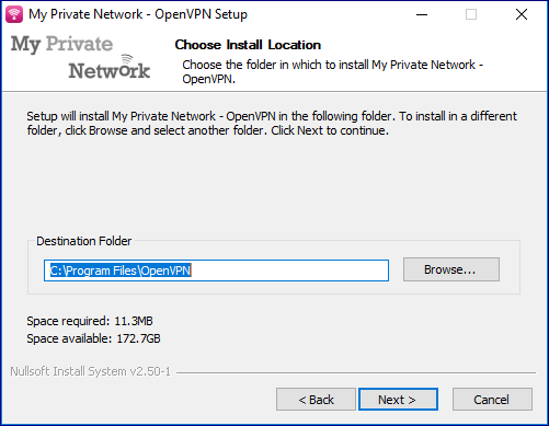 Select location to install OpenVPN.