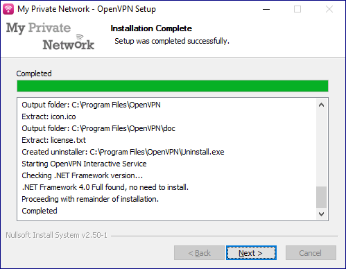 MPN OpenVPN installation complete