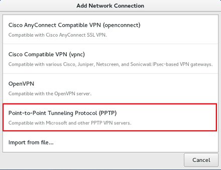 Fedora select PPTP VPN