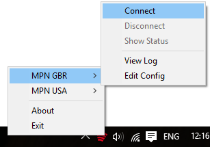 This picture shows how to connect to the VPN with the MPN icon on