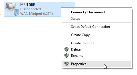 Windows 10 VPN Properties