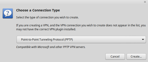 linux mint create a VPN connection type