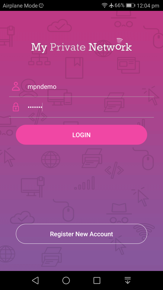 MPN Android VPN App Login Screen