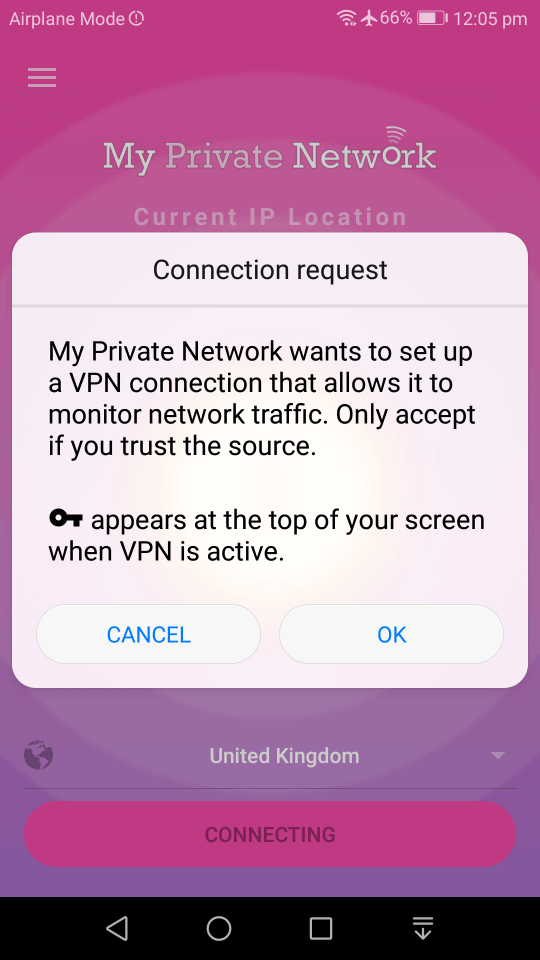 My Private Network Android VPN App security confirmation