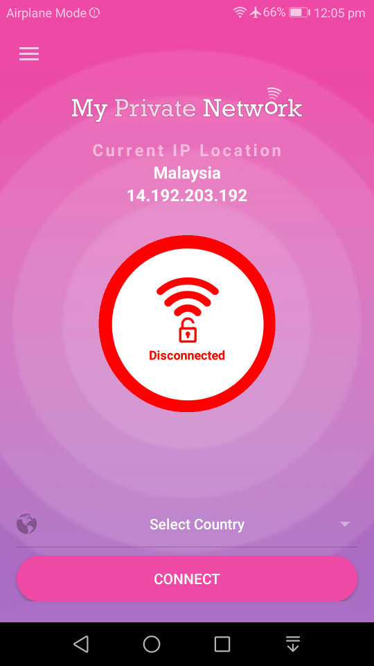 MPN Android VPN App Status Screen