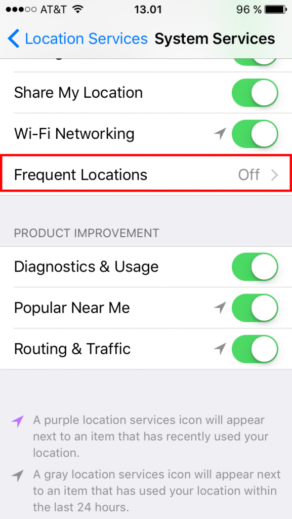 how to turn off frequent locations