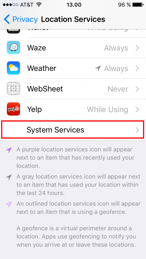 How to turn off frequent locations