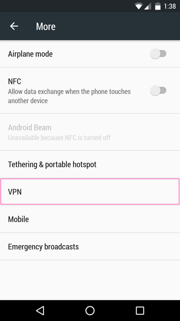 Android PPTP Network Menu