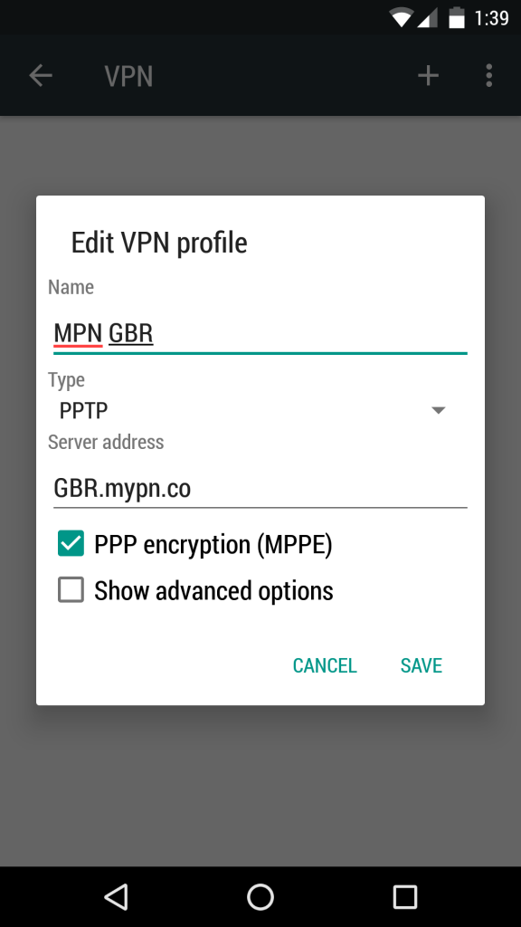 Hvordan finner jeg min VPN -serveradresse Android?