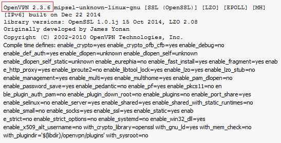 DD-WRT OpenVPN version check result