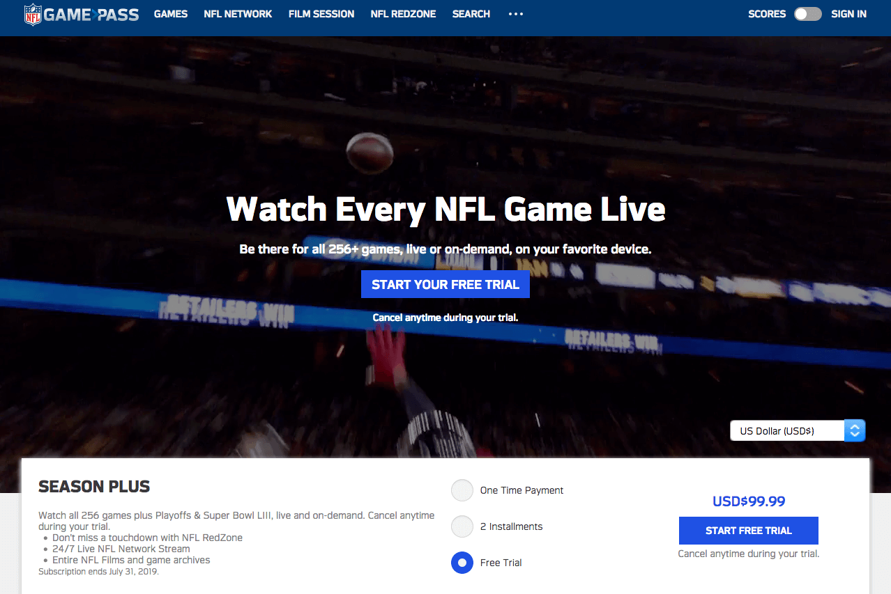 How much is NFL Game Pass in my country? Free offer this week