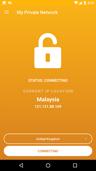 My Private Network Android VPN App Connecting to the server