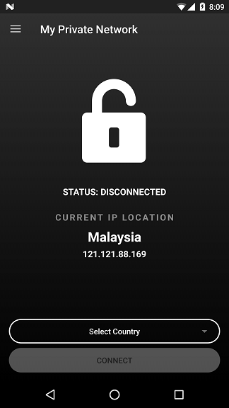 MPN Android VPN App Status Screen