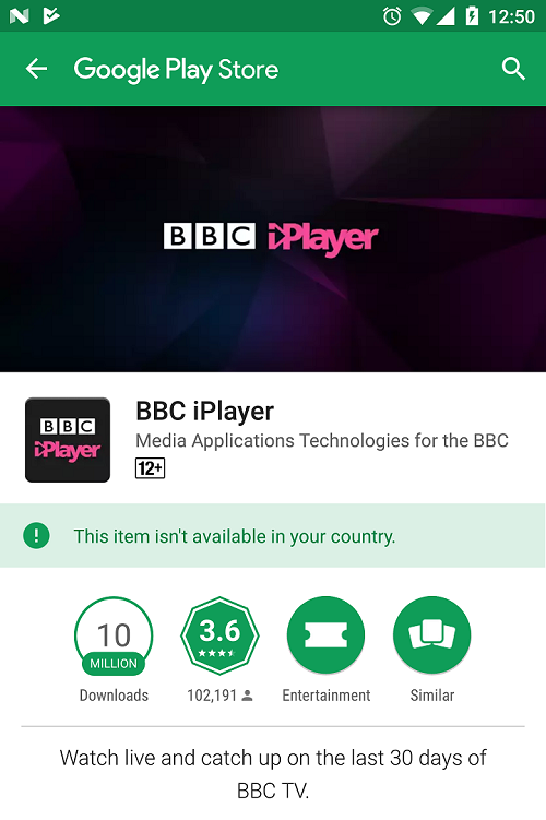 bbc iplayer not available in your country - playstore